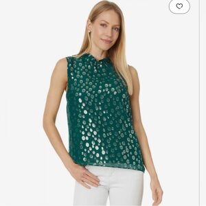 NWT!!! Lilly Pulitzer Sleeveless Green and Gold Silk Rayalynne Dot Women's Top